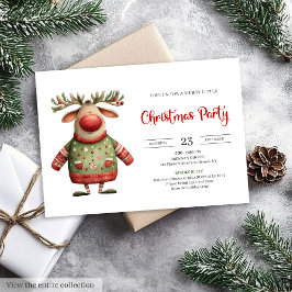 Modern Quirky Reindeer festive printable invites 招待状