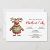 Modern Quirky Reindeer festive printable invites 招待状 (正面)