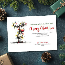 Modern Quirky Reindeer Holiday Greeting Card シーズンカード