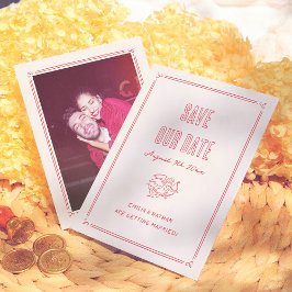 Modern Quirky Retro Hand Drawn Cupid Photo Wedding セーブザデート