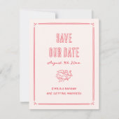 Modern Quirky Retro Hand Drawn Cupid Photo Wedding セーブザデート (正面)