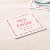 Modern Quirky Retro Hand Drawn Cupid Wedding スクエアペーパーコースター (アングル)