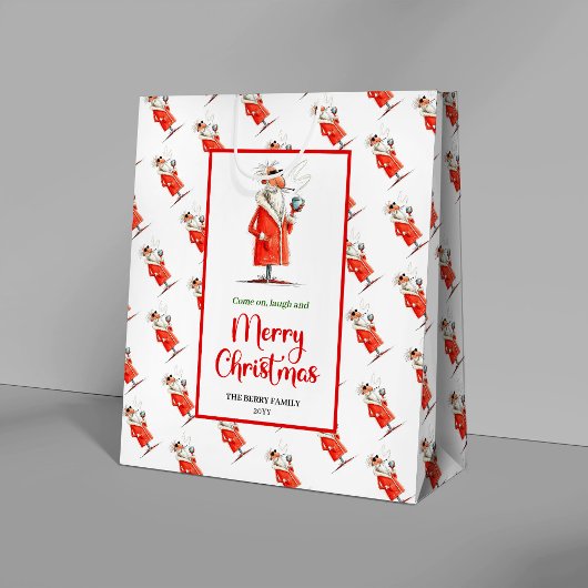 Modern quirky Santa charming Christmas gift bag ミディアムペーパーバッグ