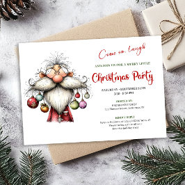 Modern Quirky Santa Watercolor Christmas Invite 招待状