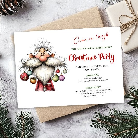 Modern Quirky Santa Watercolor Christmas Invite 招待状