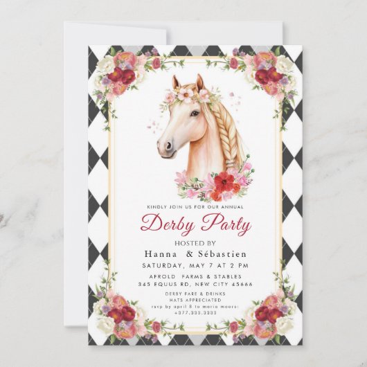 Modern Race Horse Derby Party Equestrian  招待状 (正面)
