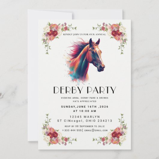 Modern Race Horse Derby Party Equestrian 招待状 (正面)