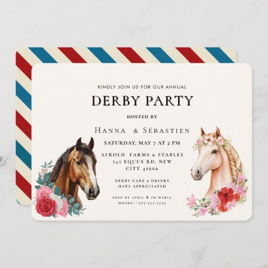 Modern Race Horse Derby Party Equestrian 招待状 (正面/裏面)