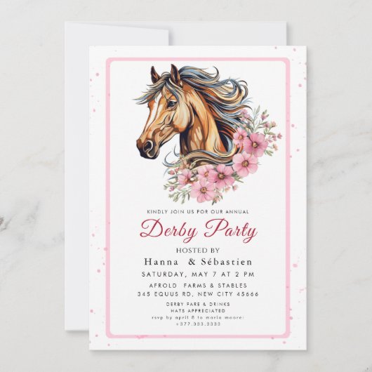 Modern Race Horse Derby Party Equestrian  招待状 (正面)
