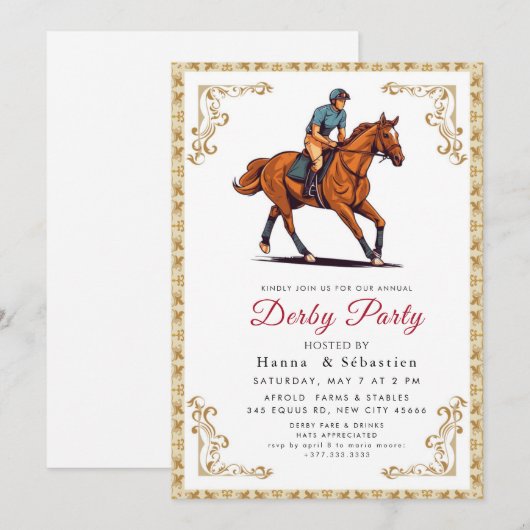 Modern Race Horse Derby Party Equestrian 招待状 (正面/裏面)