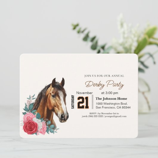 Modern Race Horse Derby Party Equestrian  招待状 (スタンド正面)