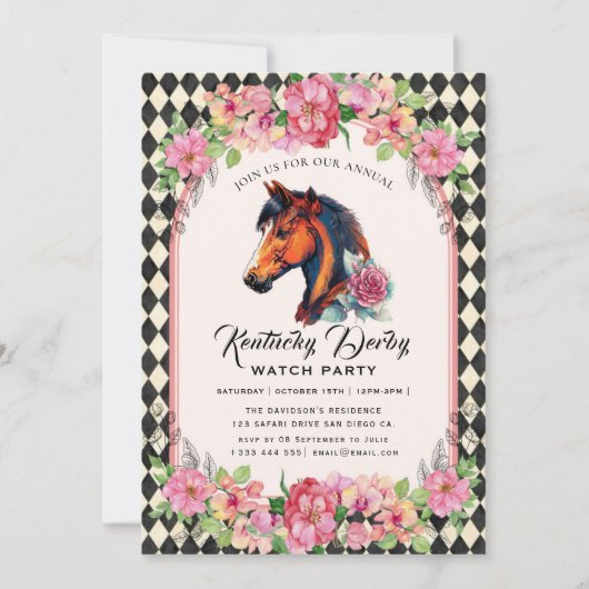 Modern Race Horse Derby Party Equestrian 招待状 (正面)