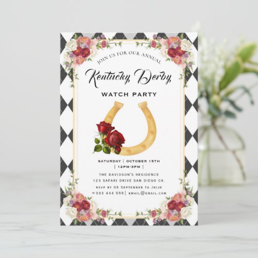 Modern Race Horse Derby Party Equestrian 招待状 (スタンド正面)