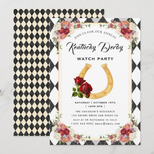 Modern Race Horse Derby Party Equestrian 招待状 (正面/裏面)