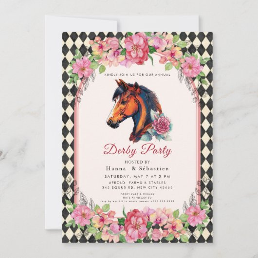 Modern Race Horse Derby Party Equestrian  招待状 (正面)
