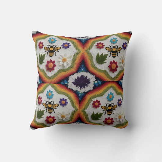 Modern Rainbow Fair Isle Knit Pattern Throw Pillow クッション (裏面)
