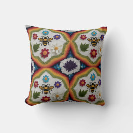 Modern Rainbow Fair Isle Knit Pattern Throw Pillow クッション