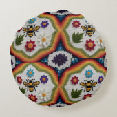 Modern Rainbow Fair Isle Knit Pattern Throw Pillow ラウンドクッション (裏面)