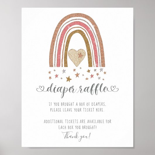 Modern Rainbow Glitter Stars Girl Diaper Raffle ポスター (正面)