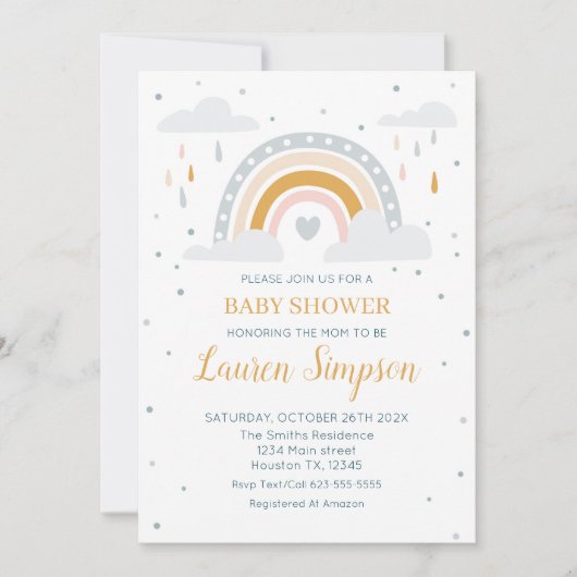 Modern Rainbow Invitation Baby Shower 招待状 (正面)