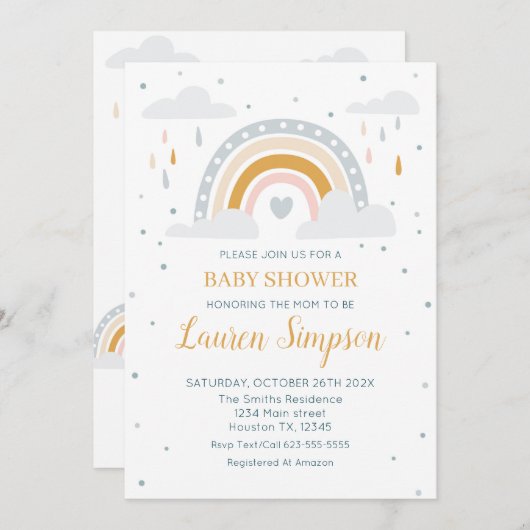 Modern Rainbow Invitation Baby Shower 招待状 (正面/裏面)