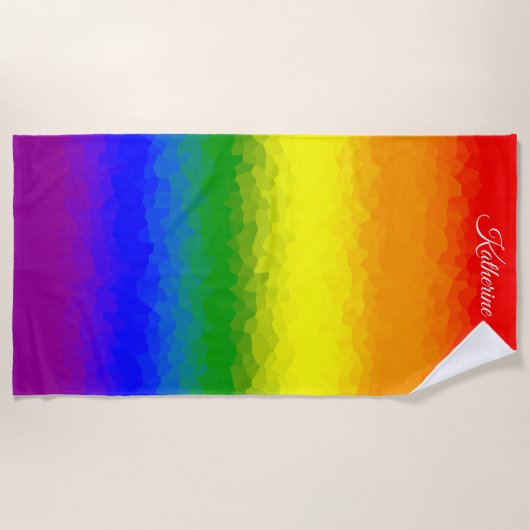 Modern Rainbow Mosaic Script Name  ビーチタオル (正面)