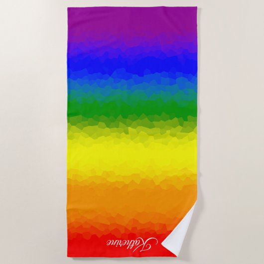 Modern Rainbow Mosaic Script Name  ビーチタオル (正面)