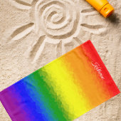 Modern Rainbow Mosaic Script Name Sports  ハンドタオル