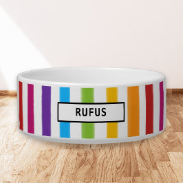 Modern  Rainbow Stripes Personalised Pet ボウル
