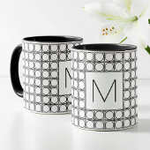 Modern Rattan Pattern Chic Black Initial Monogram マグカップ