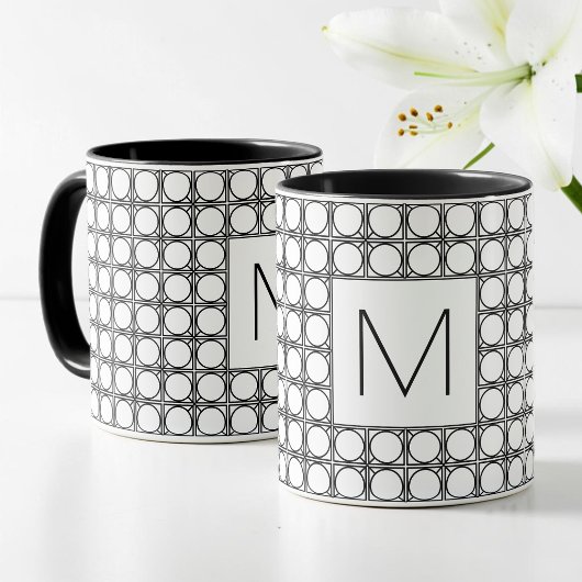 Modern Rattan Pattern Chic Black Initial Monogram マグカップ