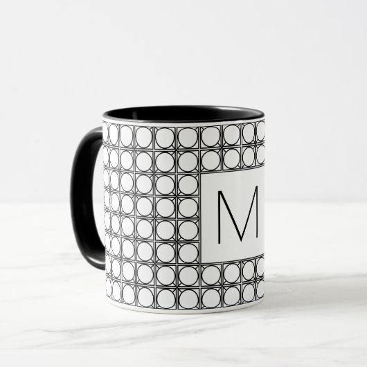 Modern Rattan Pattern Chic Black Initial Monogram マグカップ (正面左)