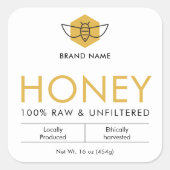 Modern Raw Honey Bee Icon Jar Product Label スクエアシール (正面)
