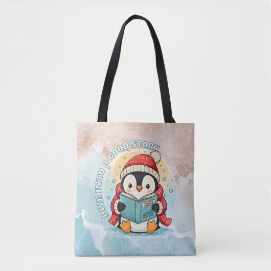 Modern Reading Penguin Aesthetic Shoulder Tote Bag トートバッグ (正面)