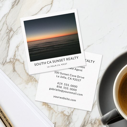 Modern Real Estate Agent Coastal Sunset Photo スクエア名刺