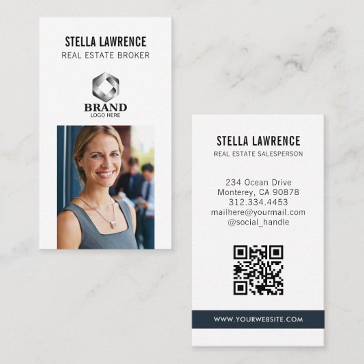 Modern Real Estate Agent Vertical Photo Logo 名刺 (正面/裏面)