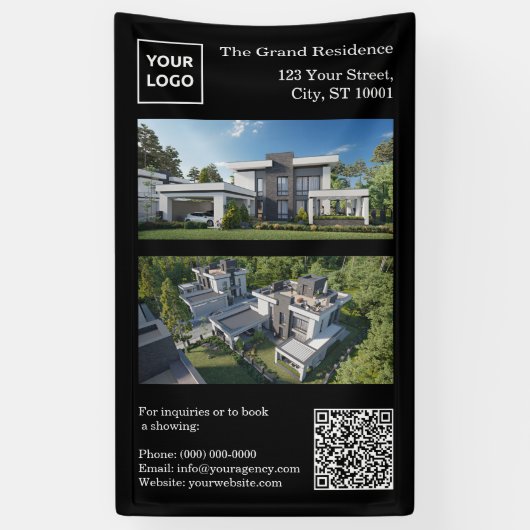 Modern Real Estate Banner with QR Code 横断幕 (縦)