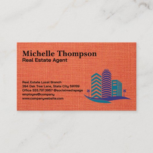 Modern Real Estate Buildings | Red Fabric Texture 名刺 (正面)