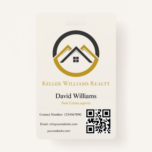 Modern Real Estate white and gold custom logo  バッジ (正面)