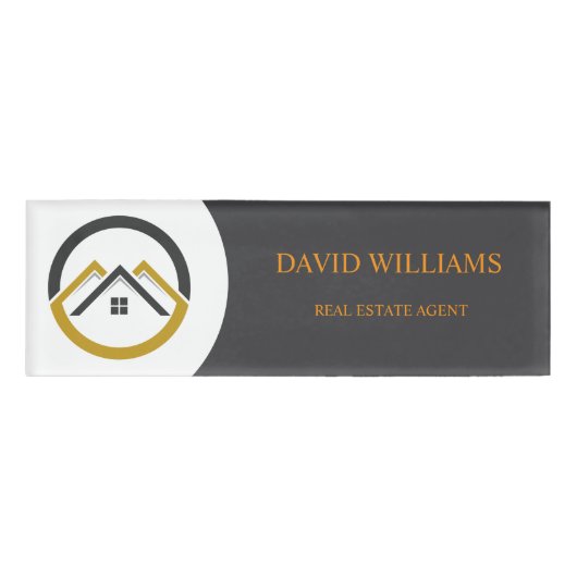 Modern Real Estate white and gold custom logo  名札 (正面)
