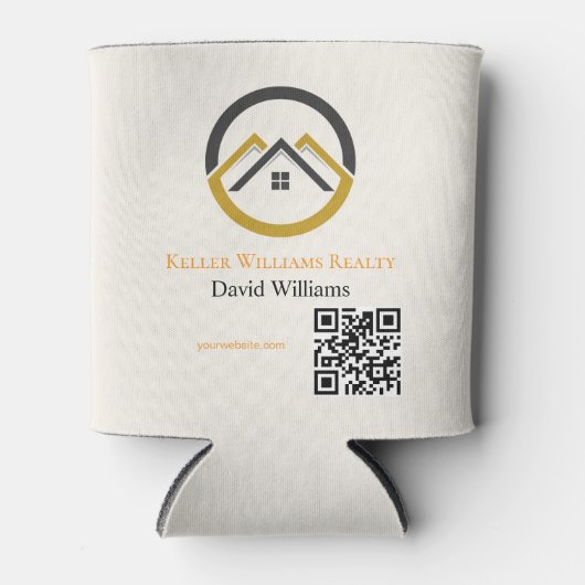 Modern Real Estate white and gold custom logo  缶クーラー (正面)