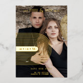 Modern Real Golden 2 Photos Trendy Geometric Arch  箔招待状 (正面)