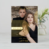 Modern Real Golden 2 Photos Trendy Geometric Arch  箔招待状 (立ち正面)