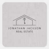 Modern Realtor Home Logo Gray Faux Linen スクエアシール (正面)