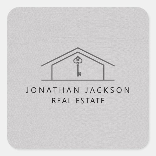 Modern Realtor Home Logo Gray Faux Linen スクエアシール (正面)