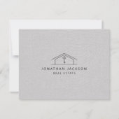 Modern Realtor Home Logo Gray Faux Linen ノートカード (正面)