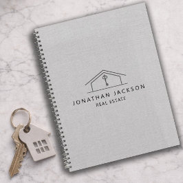 Modern Realtor Home Logo Gray Faux Linen プランナー手帳