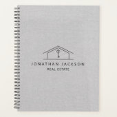 Modern Realtor Home Logo Gray Faux Linen プランナー手帳 (正面)