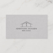 Modern Realtor Home Logo Gray Faux Linen 名刺 (正面)