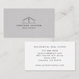 Modern Realtor Home Logo Gray Faux Linen 名刺